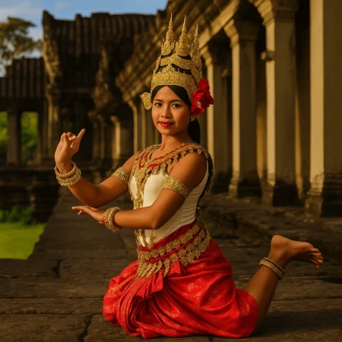 Danseuse Apsara en costume traditionnel khmer